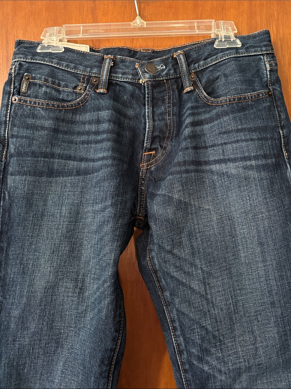 Abercrombie & Fitch Slim Straight Dark Blue Jeans with Orange Stitching